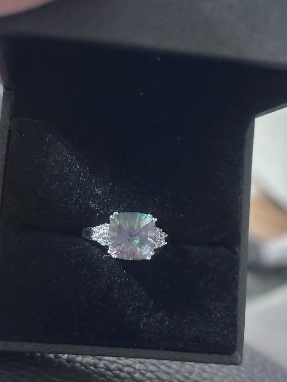 Iridescent Halo Silver Ring for Women - Multicolor Sparkle